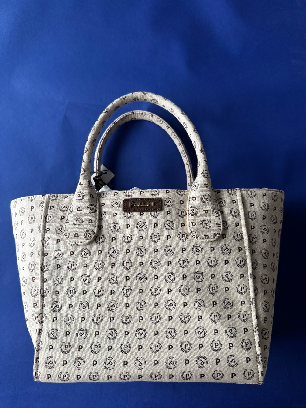 Pollini Heritage Denim Jacquard Tote bag Ivory/brown